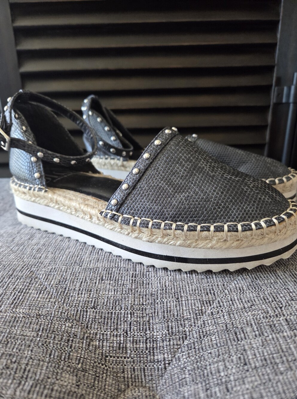 JLO Jennifer Lopez Lisly Black Python Print Espadrille Platform Size 7